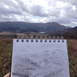 Sketching mountains in Trossachs